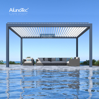 AlunoTec Système de toit à persiennes étanche Gazebo extérieur électrique Auvent en aluminium Pergola de toit de patio