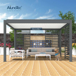 AlunoTec Kit de tonnelle de jardin à fonctionnement manuel, pare-soleil, toit ouvrant, pergola à persiennes en aluminium